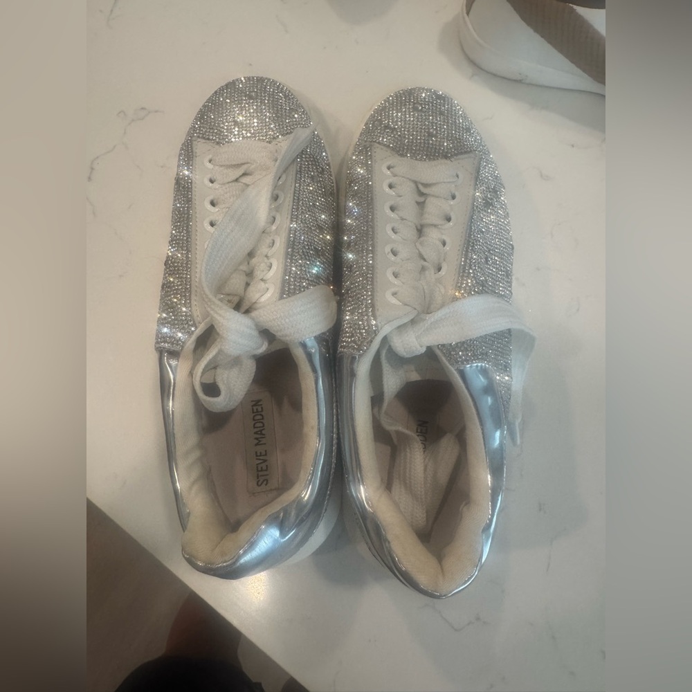 Steve Madden Silver Sparkle Women's Sneakers - Picture 3 of 4
